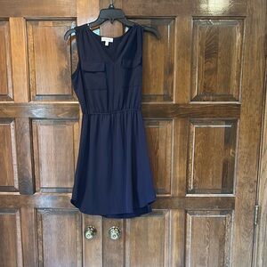 Monteau Women's Two Pocket A-Line Dress, Navy Blue Size Medium Sleeveless